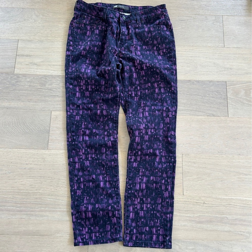 Levis Mid Rise Skinny Jeans Purple Black Abstract Print Womens 30x29